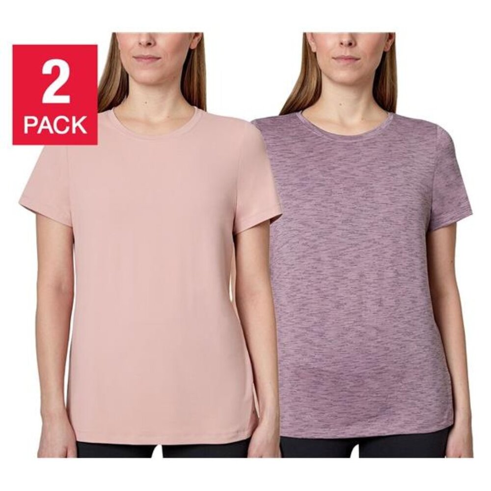 Mondetta Women's Top 2-Pack Active Comfort Tee (Elderberry/Mauve Combo, X-Small)